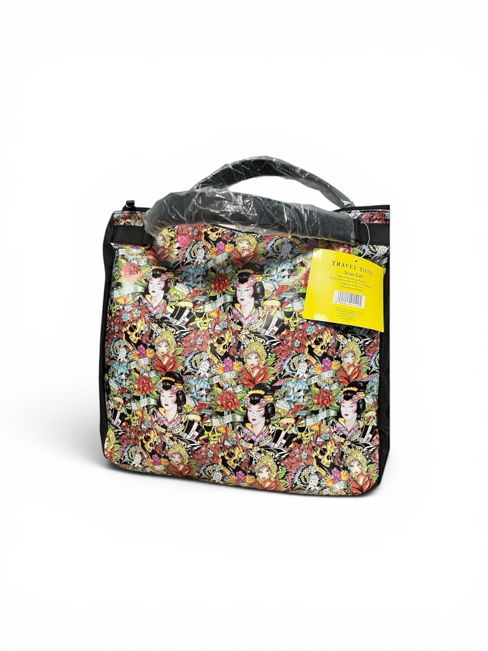 Ed Hardy Multicolor Floral Geisha Print Tote